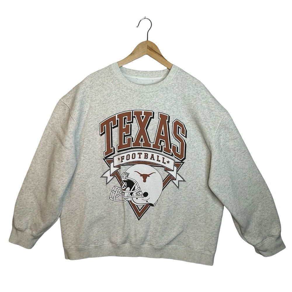 UNIVERSITY OF TEXAS Football Crewneck Sweatshirt Ash Gray Size XL